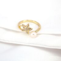 Copper Zircon Pearl Female Inlaid Zirconium Fashion Open Ring main image 4