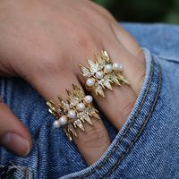 New Fashion Jewelry Pearl Micro-encrusted Zircon Women's Full Diamond Copper Ring main image 3