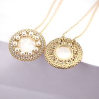 Jewelry Hollow Round Pearl Inlaid White Zircon Shell Catholic Pendant Collarbone Chain main image 5