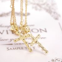 Simple Copper Gold-plated Inlaid Zircon Cross Pearl Pendant Necklace Wholesale main image 6
