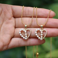 Fashion Pearl Heart Round Copper Inlaid Zircon Necklace Wholesale main image 4