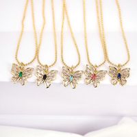 Einfache Kupfervergoldete Mode Mit Zirkon Besetzte Schmetterlingsanhänger-schlüsselbeinkette Im Großhandel main image 1