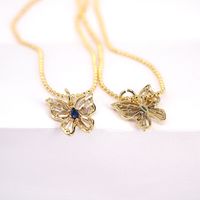 Einfache Kupfervergoldete Mode Mit Zirkon Besetzte Schmetterlingsanhänger-schlüsselbeinkette Im Großhandel main image 3