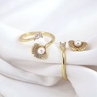 Fashion Micro-encrusted Zircon Pearl Copper Female Simple Opening Creative Ring main image 4
