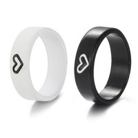 New Creative Simple Cute Contrasting Color Black White Heart Couple Alloy Rings 2-piece Set main image 1