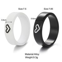 New Creative Simple Cute Contrasting Color Black White Heart Couple Alloy Rings 2-piece Set main image 6