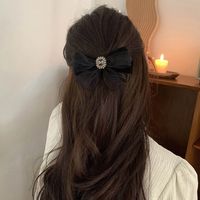 Spring And Summer New Mesh Bow Hairpin Simple Back Head Rhinestone Spring Clip main image 3