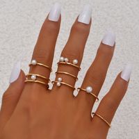 Simple Fashion Retro Imitation Pearl Women's Multi-piece Alloy Ring Combination Set main image 1