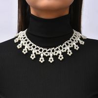 Simple Hollow Chain Collarbone Full Pearl Trend Shawl Beaded Necklace Jewelry main image 1