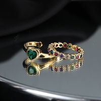Heart Shaped Female Color Zircon 18k Fashion Open Index Finger Copper Ring main image 3