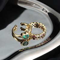 Heart Shaped Female Color Zircon 18k Fashion Open Index Finger Copper Ring main image 1