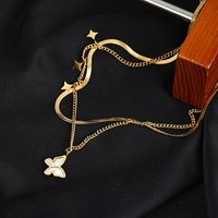Fashion Double-layered Chain Butterfly Inlaid White Pearl Titanium Steel Clavicle Chain main image 3
