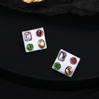 Fashion Copper Inlaid Square Color Zircon Earrings Retro Stud Earrings main image 1