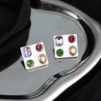 Fashion Copper Inlaid Square Color Zircon Earrings Retro Stud Earrings main image 3