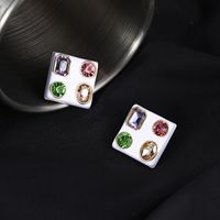 Fashion Copper Inlaid Square Color Zircon Earrings Retro Stud Earrings main image 4