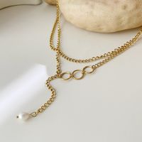 Fashion Tassel Special-shaped Inlaid Pearl Stainless Steel Necklace Wholesale main image 3