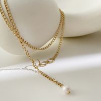 Fashion Tassel Special-shaped Inlaid Pearl Stainless Steel Necklace Wholesale main image 4