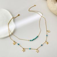 Fashion Star Double-layer Natural Turquoise Stainless Steel Necklace Wholesale main image 2