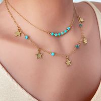 Fashion Star Double-layer Natural Turquoise Stainless Steel Necklace Wholesale main image 3
