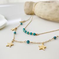 Fashion Star Double-layer Natural Turquoise Stainless Steel Necklace Wholesale main image 4