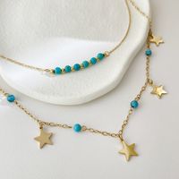 Fashion Star Double-layer Natural Turquoise Stainless Steel Necklace Wholesale main image 5