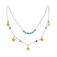 Fashion Star Double-layer Natural Turquoise Stainless Steel Necklace Wholesale main image 6
