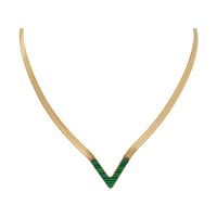 Simple Black Shell Green Malachite Snake Bone Chain V-shaped Stainless Steel Necklace main image 6