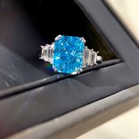Fashion New 10*12 Square Sea Blue Zircon Female Copper Ring main image 1