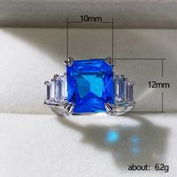 Fashion New 10*12 Square Sea Blue Zircon Female Copper Ring main image 6
