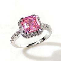 Hand Jewelry Classic Square Pink Diamond Princess Micro-encrusted Women's Copper Ring main image 3