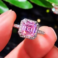 Hand Jewelry Classic Square Pink Diamond Princess Micro-encrusted Women's Copper Ring main image 4