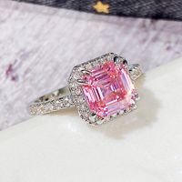 Hand Jewelry Classic Square Pink Diamond Princess Micro-encrusted Women's Copper Ring main image 5