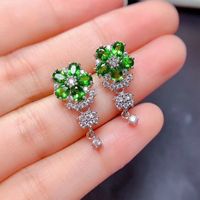 Korean Style New Elegant Green Zircon Flower Women's Copper Earrings main image 1
