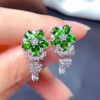 Korean Style New Elegant Green Zircon Flower Women's Copper Earrings main image 3