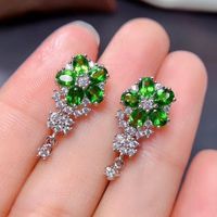 Korean Style New Elegant Green Zircon Flower Women's Copper Earrings main image 4