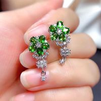 Korean Style New Elegant Green Zircon Flower Women's Copper Earrings main image 5
