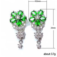 Korean Style New Elegant Green Zircon Flower Women's Copper Earrings main image 6