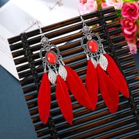 Retro Alloy Hollow Geometric Tassel Feather Exotic Leaves Earrings Wholesale main image 1