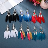 Retro Alloy Hollow Geometric Tassel Feather Exotic Leaves Earrings Wholesale main image 6