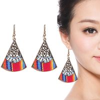 Fan-shaped Hollow Fabric Oil Drop Retro Earrings Female Wholesale main image 5