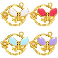 Fashion Colorful Dripping Butterfly Pendant Round Flower Copper Pendant main image 2