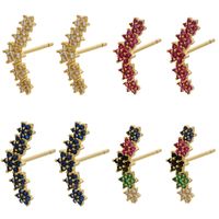 Fashion Flower-shaped Colored Zircon Five-flower Copper Earrings Wholesale main image 2