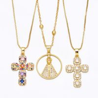 Fashion Copper Inlaid Colored Zircon Cross Pendant Necklace Jewelry main image 1