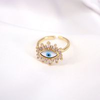 New Jewelry Creative Geometric Shell Zircon Devil's Eye Female Opening Adjustable Copper Ring sku image 2