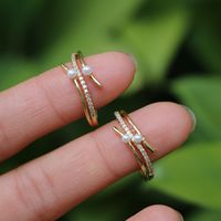 Simple Pearl Zircon Micro-set Open Copper Ring Female Fashion sku image 1