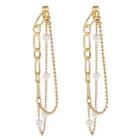 New Korean Earrings Women's Long Tassel Gold Beads Geometric Earrings sku image 1
