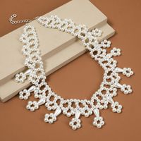 Simple Hollow Chain Collarbone Full Pearl Trend Shawl Beaded Necklace Jewelry sku image 1