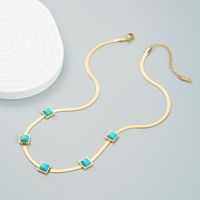 Vintage Inlaid Blue Turquoise Fine Non-fading Titanium Steel Clavicle Chain sku image 1