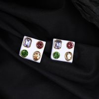 Fashion Copper Inlaid Square Color Zircon Earrings Retro Stud Earrings sku image 1