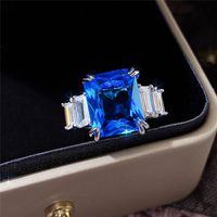 Fashion New 10*12 Square Sea Blue Zircon Female Copper Ring sku image 1